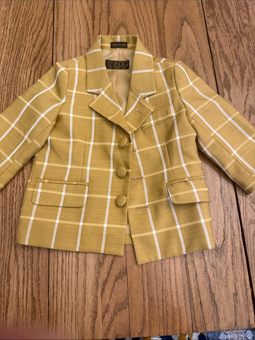 COLE Vintage-Inspire Boys' Gold Plaid Blazer *See Measurements* UU